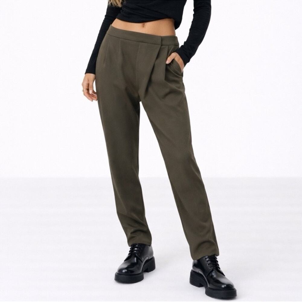 Zara Asymmetrical Straight Leg Pants Green Size Small
